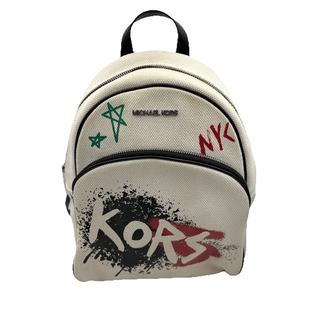 Rare Michael Kors Abbey Medium Backpack Graffiti Print Logo MK Bag MSRP $398‎